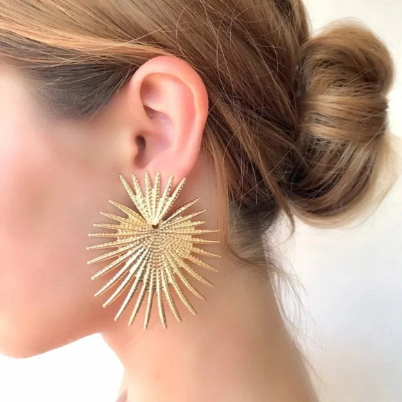 Gold Sunburst Boho Large Statement Earrings - Picture 1 of 9
